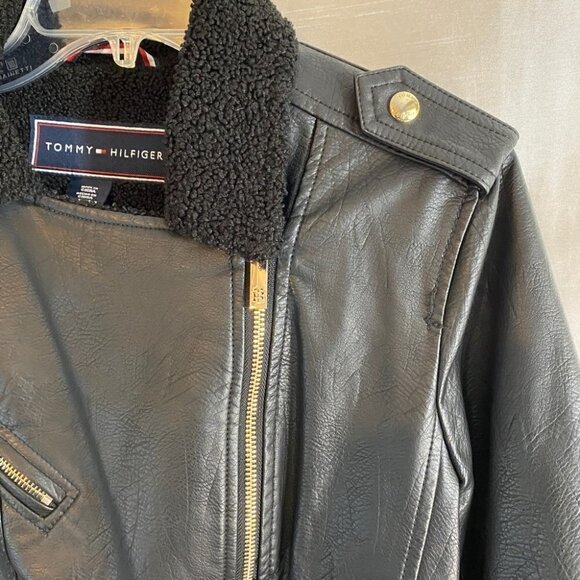 Tommy Hilfiger Faux Leather Jacket  with Sherpa Lining Ladies XS - Picture 10 of 16